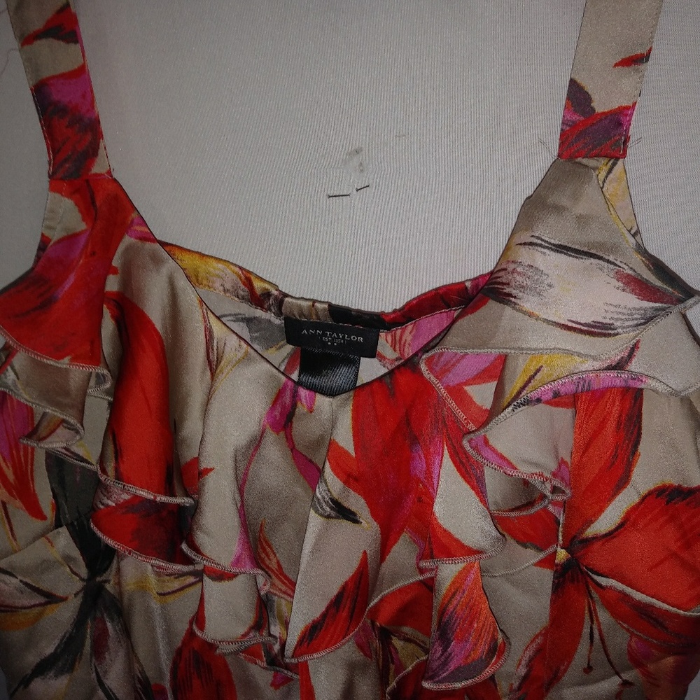 Ann Taylor XS Orange Flower Ruffle Tank Top - Picture 2 of 3